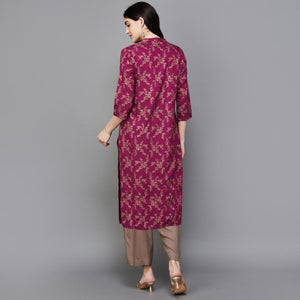 Gosriki Women'S Cotton Blend Straight Printed Kurta With Pant (Loribi Wine-Gs_Xxl_Wine_Xx-Large),Wine,2,B0D83QPZF3