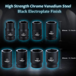 Anbull 1 Drive Jumbo Impact Socket Set, 9 Pieces Universal Hex Deep Socket Set With Heavy Duty Storage Case, Metric And Standa