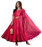 Gosriki Women'S Rayon Blend Anarkali Solid Kurta With Pant & Dupatta (Ganpati-Rani-Vks07-Gs_L_Pink_Large),Pink,,B0DM1T8WZR