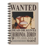 Zenithink Roronoa Zoro Wanted Poster Wiro Journal Notebook | 80 Gsm Paper With 350Gsm Hard Cover | Single Ruled | Pages 160 | 