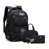 3Pcs Galaxy Kids Backpack Set for Boys with Insulated Lunch Bag, Water-resistant Boys Backpacks for School Capacity Elementary B
