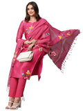 Anni Designer Women'S Cotton Blend Straight Printed Kurta With Pant & Dupatta (Natkat Pink_Xl_Pink_X-Large),Pink,XL
