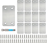 QSJ 12 Pack Flat Mending Plate, Metal Bracket, Stainless Steel Brace 2.36 x 1.49'', Fixing Joining Plate for Wood with 48PCS Scr