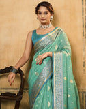 Satrani Womens Banarasi Silk Blend Saree (2786S102N_Turquoise Green)