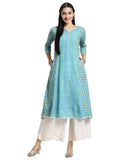 rangita Blue Rayon Calf Length Printed Flared Kurti for Women | Kurta for Women_3XL