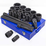 Stark 21Pieces Metric Jumbo Assortment Impact Socket Set 1inch DR Deep MM Drive Extension Bar with 27mm to 80mm Case