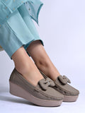 Shoetopia Upper Bow Detailed Grey Loafers For Women & Gilrs /Eu39,Grey,6,B0F6TWJG2B