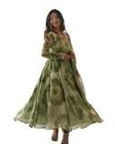 Women Floral Print Anarkali Kurta With Pant And Duptta (Large Green),Green,L