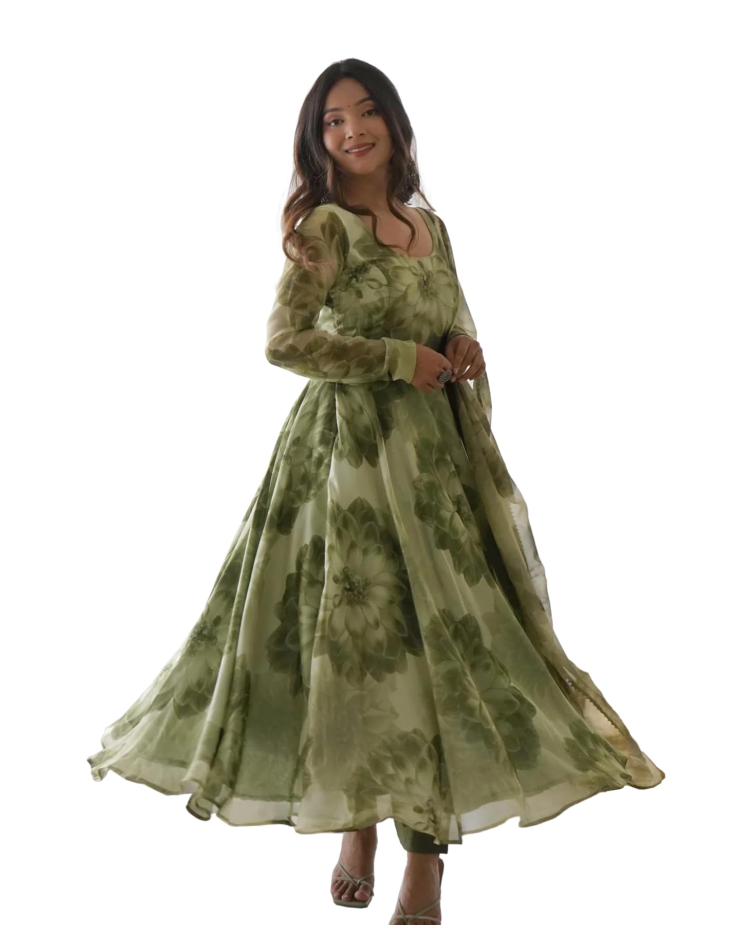 Fashion Basket Women's Georgette Anarkali Kurta Set with Duptta for Women (in, Alpha, XL, Regular, Green-1)