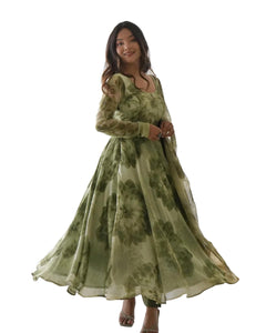 Fashion Basket Women's Georgette Anarkali Kurta Set with Duptta for Women (in, Alpha, XL, Regular, Green-1)