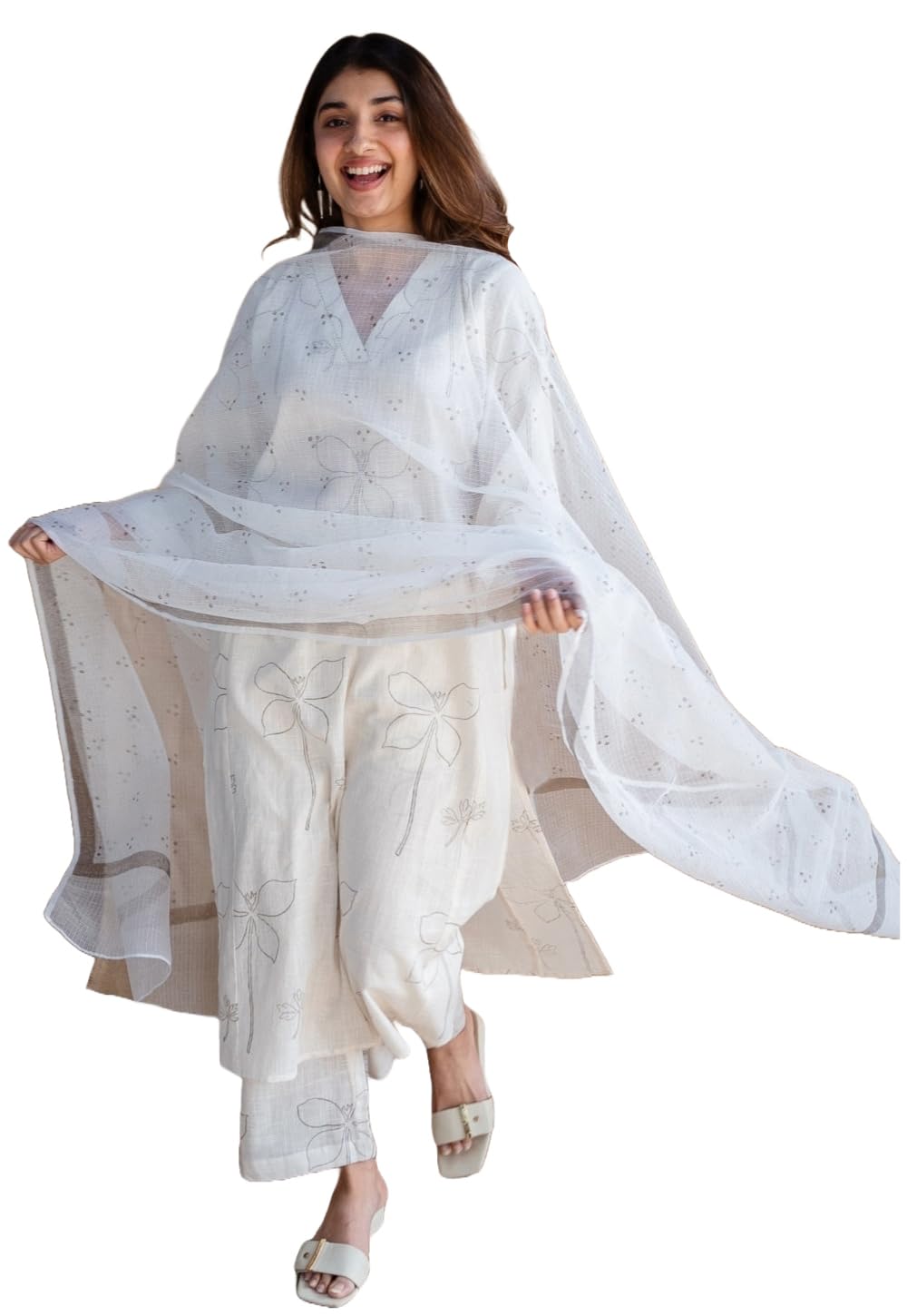 Anni Designer Women'S Rayon Viscose Printed Straight Kurta With Pant & Dupatta (Tifa White_Xl_White_X-Large),White,XL