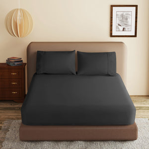100% Egyptian Cotton Fitted Sheet Twin Size Black, 600 Thread Count, 8-16 Deep Pocket Sheet, Soft & Elastic Sateen Weave Botto