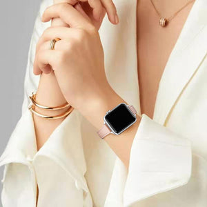 STIROLL Slim Leather Bands Compatible with Apple Watch Band 38mm 40mm 41mm 42mm 44mm 45mm 49mm,Top Grain Leather Watch Thin Wris