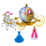 DISNEY STORE Action Toys Cinderella Doll Horse and Carriage Play Set, Princess Toys, Light-Up Glittering Pumpkin Coach, Clip-On 