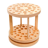 JAZZY PEARLS TwoTier Rotating Brush Holder Natural Wood Finish Wooden Brush Holder Compact Desk Organizer Upright, Wood