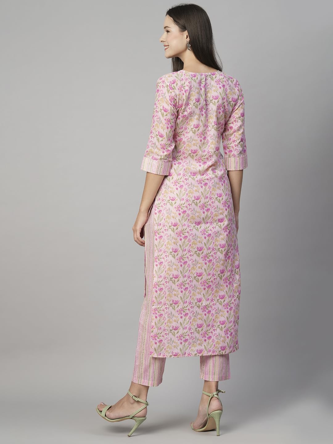 Anni Designer Women'S Cotton Blend Traditional Straight Printed Kurta And Pant Set (Alohi Pink_Xl_Pink_X-Large),Pink,XL,Cotton Blend,Regular,Kurta