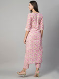 Anni Designer Women'S Cotton Blend Traditional Straight Printed Kurta And Pant Set (Alohi Pink_Xl_Pink_X-Large),Pink,XL,Cotton Blend,Regular,Kurta