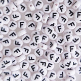 200+ Pieces 4x7mm Single F Letter Beads for Jewelry Making, White Round Acrylic Bulk Alphabet (Black on White)