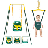 FUNLIO 2 in 1 Swing Set for Toddler & Baby Jumper, Heavy Duty Kids Swing & Bouncer with 4 Sandbags, Foldable Metal Stand for Ind