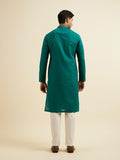 Manyavar Men'S Cotton Embroidered Self Design Kurta Pyjama Set (Green,L)