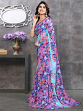 Satrani Womens Pure Georgette Saree (3199S2285Na_Sky Blue & Purple)