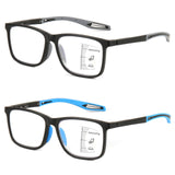 Missfive 2 Pack Upgraded Unbreakable Multifocus Progressive Reading Glasses Men Women - Sports Style TR90 Anti UV/Eyestrain/Blue