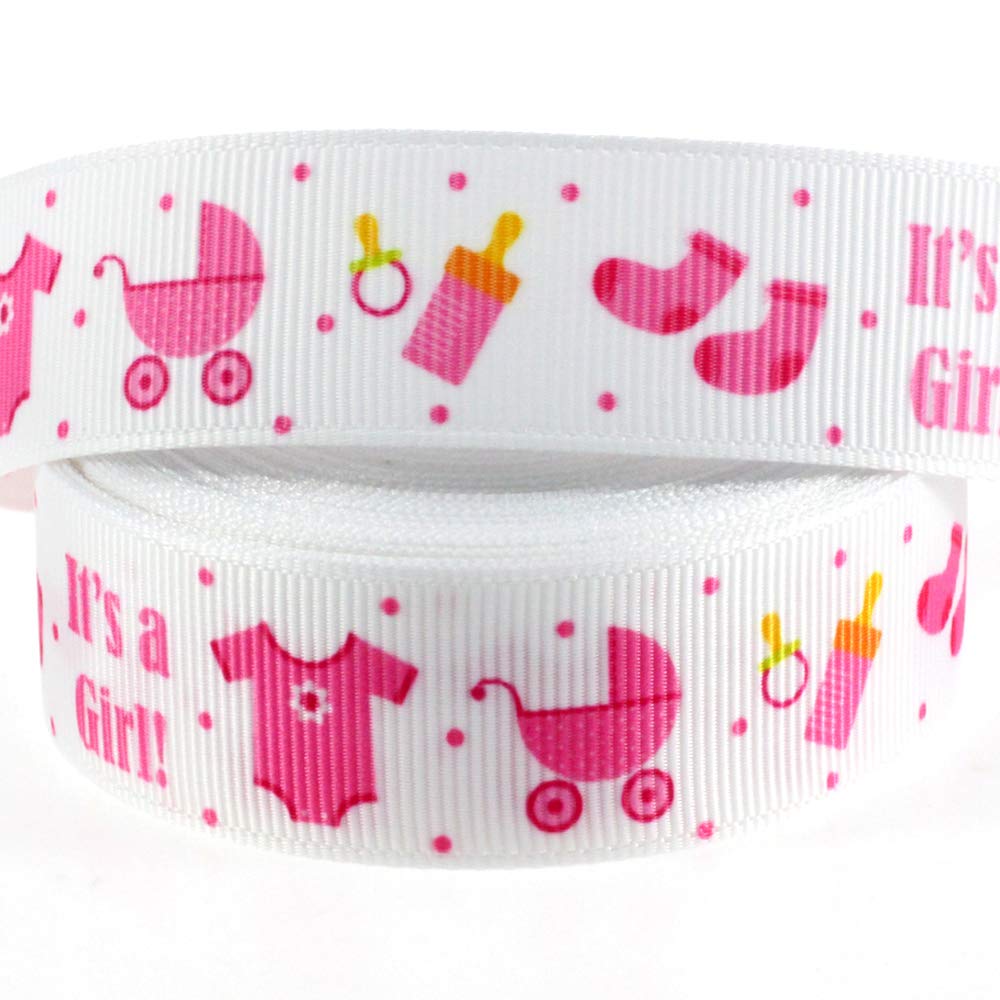 Midi Ribbon Its a Girl Ribbon Single Face Printed Grosgrain Ribbon, 7/8 x 10 Yards, Baby Girl Ribbon for Baby Shower Birthday T