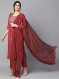 Gosriki Women'S Cotton Blend Embroidered Straight Kurta With Pant & Dupatta (Kasturi Maroon-Ngt-Gs_Xl_Maroon_X-Large),Maroon,,B0CKLPNC8G