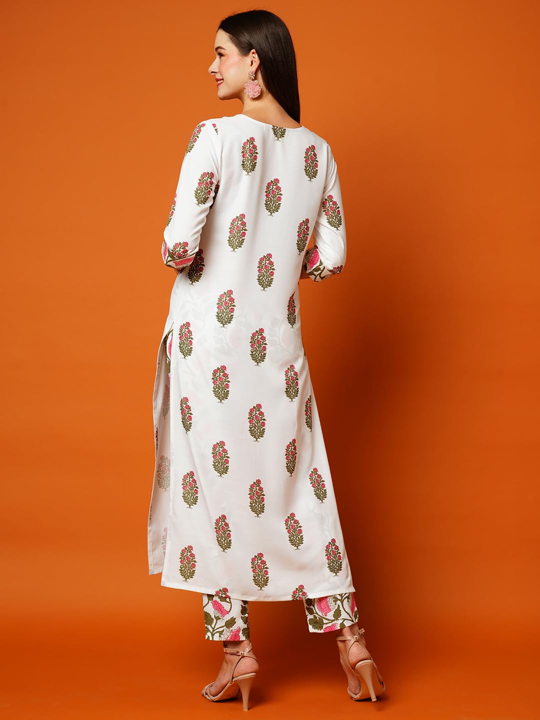 Anni Designer Women'S Cotton Blend Printed Straight Kurta With Pant (Parthi White_S_White_Small),White,S,Cotton Blend,Regular,