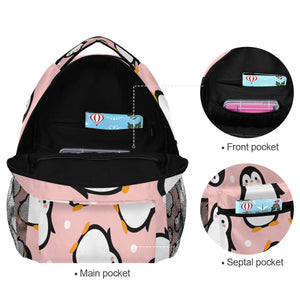 Cute Penguin Backpack for Boys Girls Kids Cartoon Pink Sea Animals Dots Student Bookbag School Bag 14 inch Laptop Backpacks Trav