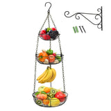 HULISEN 3 Tier Hanging Fruit Basket with Banana Hook, Heavy Duty Wire Hanging Baskets for Kitchen Storage, 36 Inch Hanging Veget