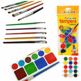 First Click Medium Rectangular Shaped Paint Palette (10 Wells) + 5 Pcs Flat Colorful Brush Set + 18 Shades Rangeela Tempera Wate