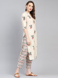 Libas Women'S Silk Blend Printed Regular Fit Kurta Set (6313_Off White White Xl