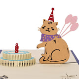 createreedo Pop Up Cat Birthday Card, 3D Birthday Cake Card with Cute Cat Design, Funny Birthday Gift, Handmade Pop Up Card for 