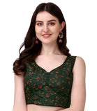 Pujia Mills Womens Sweetheart Neck Sleeveless Saree Blouse(Pihu) (Dark Green, 34)