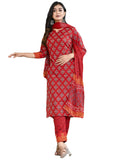 Anni Designer Women'S Cotton Blend Floral Printed Straight Kurta With Pants & Dupatta (Shank-Maroon-Cmd_M_Maroon_Medium),Maroon,M