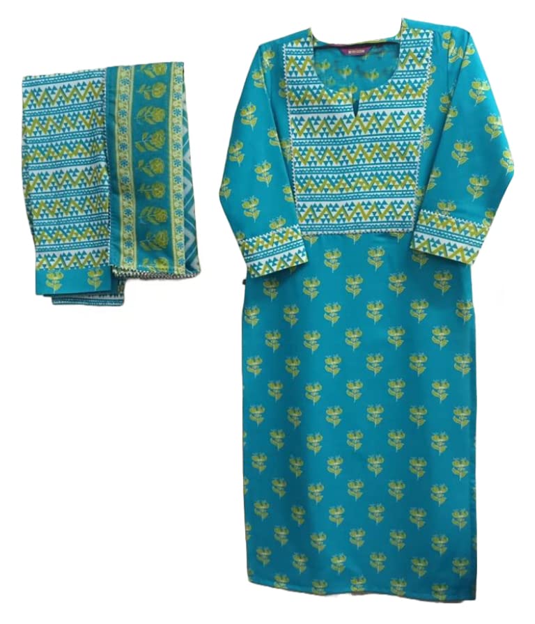 Anni Designer Women'S Cotton Blend Straight Printed Kurta With Pant & Dupatta (Charya Green-Nw_Xl_Green_X-Large),Green,XL