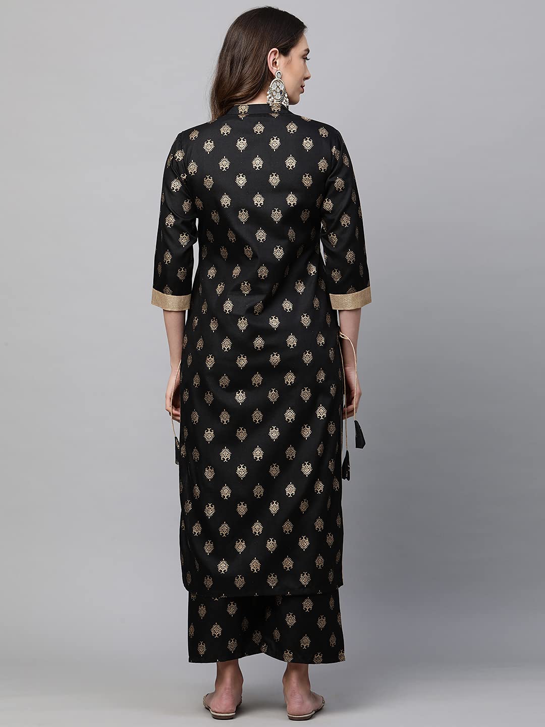 Gosriki Women'S Cotton Straight Kurta With Palazzo Set (Parbeen Black_M-Go_Black_Medium),Black,,B09C5NYSC2