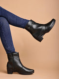 Women'S Black Ankle Boots With Side Zipper And Metal Detail Low Heel Faux Leather Booties For Everyday Comfort And Style Eu36,Black,3,B0DJ8QF42R