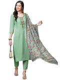 Anni Designer Women'S Cotton Blend Solid Straight Kurta With Pant & Dupatta (Authentic-Pista_Xxl_Pista_Xx-Large),Pista,2XL
