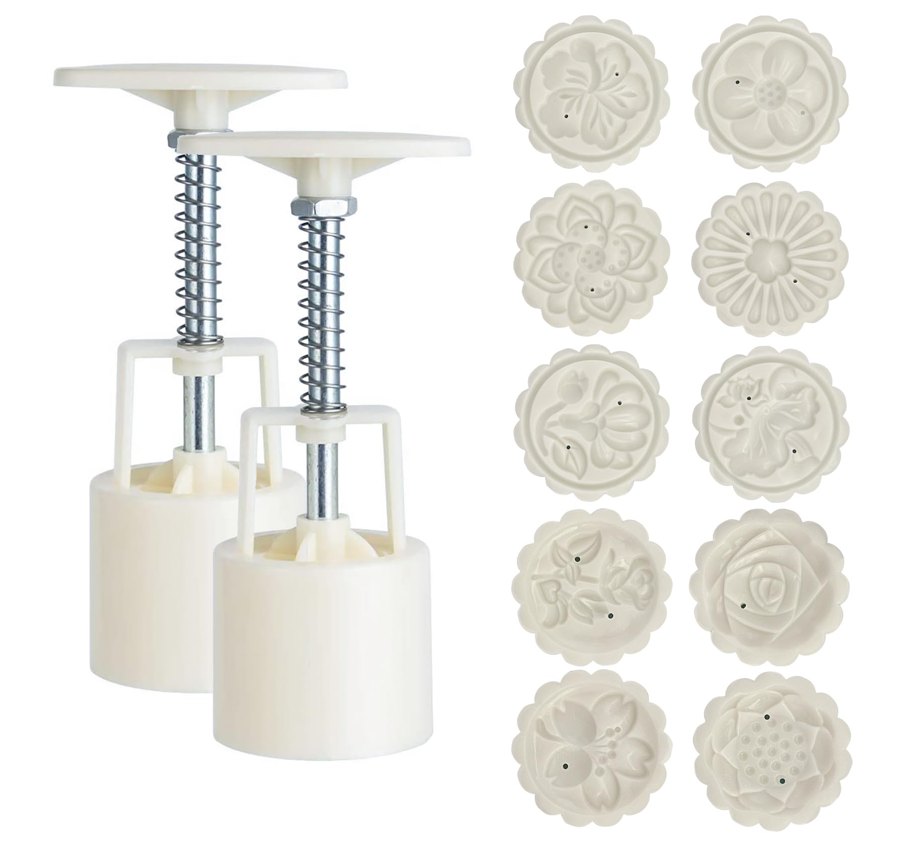 SAGOOITS Moon Cake Mould Set 50g, 12 PCS Pattern Hand-Pressure Mooncake Molds,Includes 10 pcs flower pattern base and 2 Pieces P