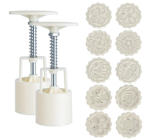 SAGOOITS Moon Cake Mould Set 50g, 12 PCS Pattern Hand-Pressure Mooncake Molds,Includes 10 pcs flower pattern base and 2 Pieces P