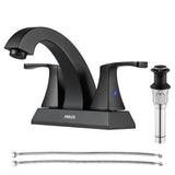 PARLOS 2 Handles Bathroom Faucet with Pop-up Drain and Faucet Supply Lines, Matte Black, Doris 14255