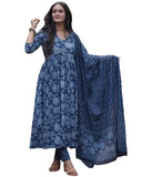 Anni Designer Women'S Rayon Blend Anarkali Printed Kurta With Pant & Dupatta (Tithi Blue_S_Blue_Small),Blue,S