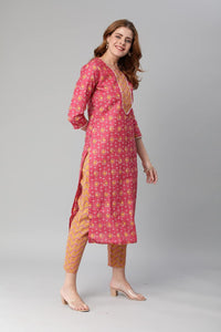 Gosriki Women'S Cotton Blend Traditional Straight Printed Kurta And Pant Set (Mikaa Pink-Nw_Xl-Gs_Pink_X-Large),Pink,,B0BTHLVDQG