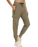 Women's Joggers with Pockets Lightweight - Water Resistant Quick Dry Cargo Athletic Pants for Hiking Running Camping Travel (Kha