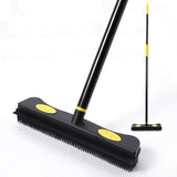 Yocada Pet Hair Removal Rubber Broom 2 in 1 Floor Brush with Squeegee Carpet Rake 57.5inch Long Handle Fur Broom for Carpet Hardwoo