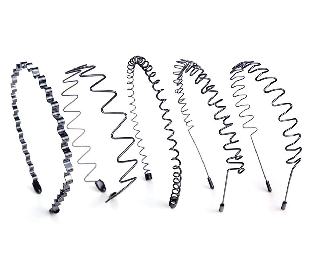 Teppylony 5 Pcs Men Women Sports Headband Unisex Black Wavy Metal Hair Hoop Headwear Accessories