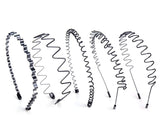 Teppylony 5 Pcs Men Women Sports Headband Unisex Black Wavy Metal Hair Hoop Headwear Accessories