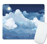 Blue and White Clouds Mouse Pad Small, Kawaii Kids Mousepad, Cute Aesthetic Square Mouse Pad Mat for Laptop, Blue Non-Slip Rubbe